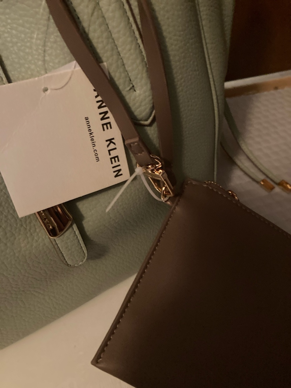 Anne Klein Mint Green Tote with Removable Brown Pouch - Picture 7 of 15